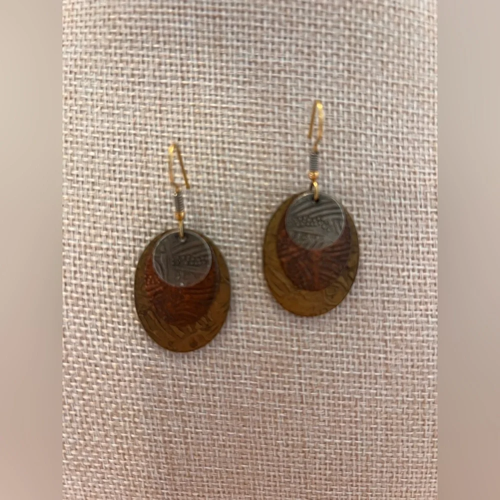 Oval Dangle Earrings mixed metals boho